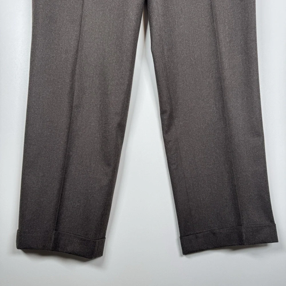 Canali Brown Wool Trousers Pleated Cuffed Dress Pants Relaxed - Men's 36x30
